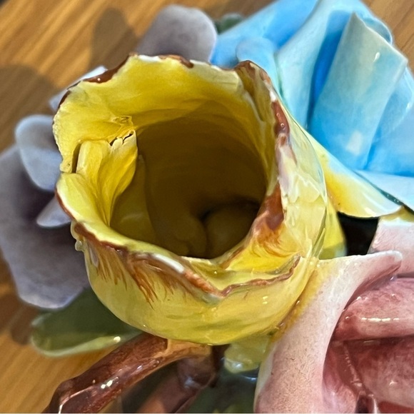 VTG Italian Capodimonte Style Hand Painted Porcelain Rose Candleholder 3.5” X 4” - Picture 4 of 11